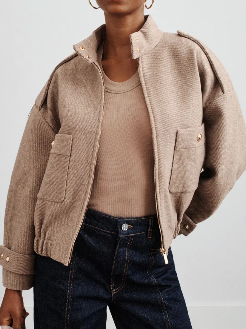 Maje Tan Wool Blend Bomber Jacket S (36)